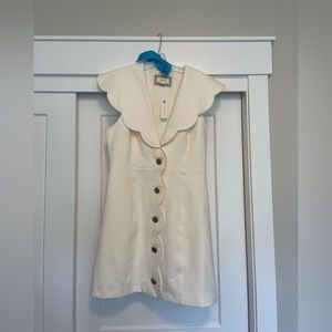 Maeve Anthropologie white scalloped button down dress